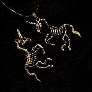 🔥TWO Unicorn skeleton pendant necklaces 🦄💀💜🖤